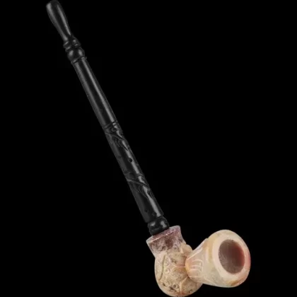 Stone Carved Pipe with Wood Stem - Vape Store