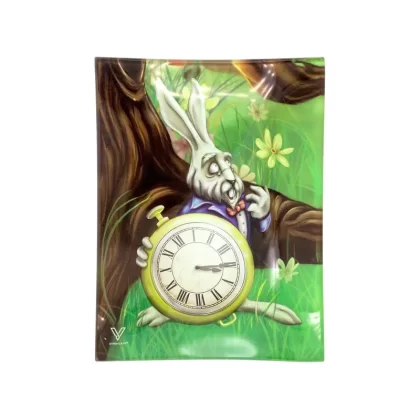 V Syndicate White Rabbit Shatter Resistant Glass Rolling Tray – 6.5in - Vape Store