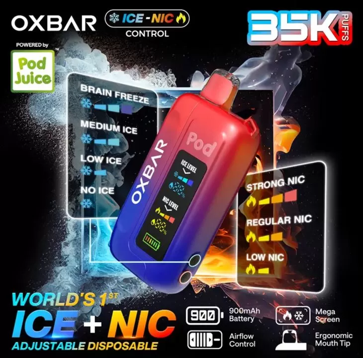 Oxbar Icenic Disposable Vape (35,000 Puffs) - Strawberry Watermelon Peach / 50 mg - Image 2