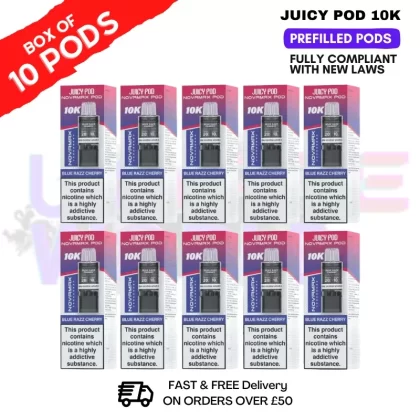 Blue Razz Cherry Juicy Pod 10K Prefilled Pods Box Of 10