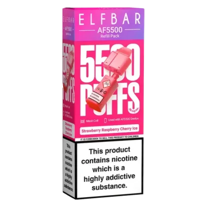 Elf Bar AF5500 Prefilled Pods - Flavour#Strawberry Raspberry Cherry Ice>Grape>Cherry Ice>Watermelon Ice>Strawberry Ice>Sour Pineapple Ice>Lemon Lime>Blueberry Sour Raspberry>Blueberry Ice>Bl