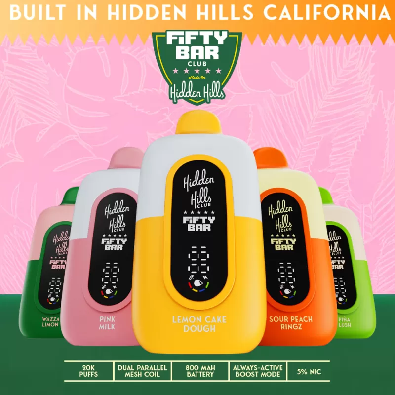 Hidden Hills x FIFTY BAR 20K Puff Disposable Device - 20000 Puffs - Sour Peach Ringz