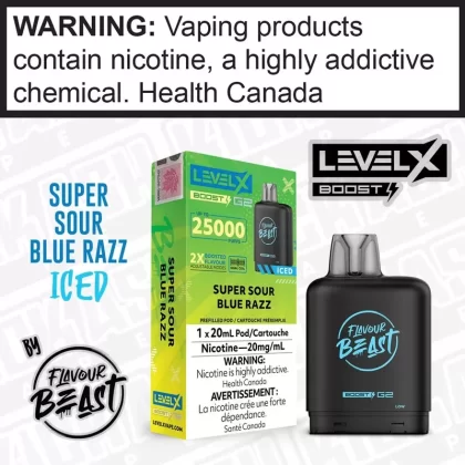 Super Sour Blue Razz Iced Flavour Beast LEVEL X BOOST PODS