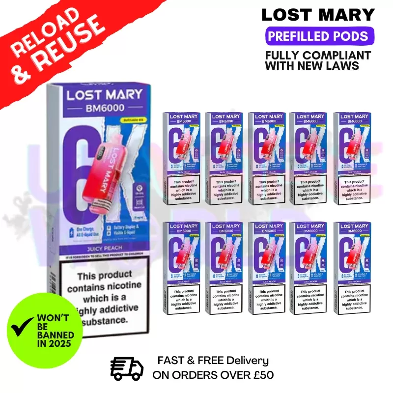 Juicy Peach Lost Mary BM6000 Replacement Pods BOX OF 10