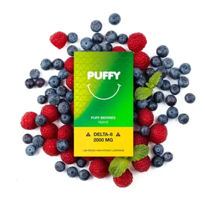 Puffy Delta 8 THC Cartridge – 2g - Strain#Pink Cookies - Indica>Rainbow Kush - Indica>Sub-lime - Hybrid>Fruity Gangster - Sativa>Brotha Louie - indica>Orange Squeeze - Sativa>Puff Berries -