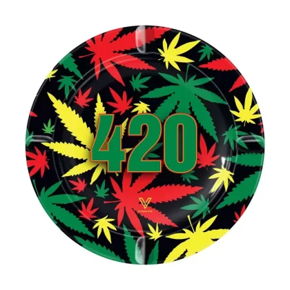 V Syndicate 420 Rasta Round Metal Ashtray – 5in - Ejuicewarehouse