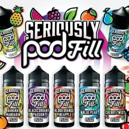 Doozy Seriously Pod Fill 50:50 e-liquids - Flavour#Banana Mandarin>Blackcurrant Passion>Blood Orange Pineapple>Blue Pear>Cherry Twist>Fresh Pineapple>Lemon Mint>Strawberry Raspberry>Spearmin (8ED51F)