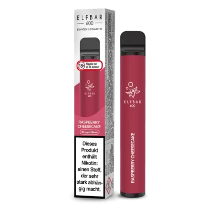 ELF BAR 600 – Raspberry Cheesecake - Himbeere / Elf Bar / 20mg/ml / 550 mAh / Glycerin / Propylenglykol / Aromastoffe / Nikotin-Benzoat / ca. 600