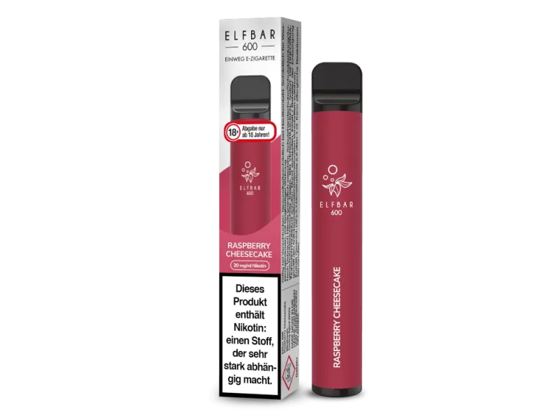 ELF BAR 600 – Raspberry Cheesecake - Himbeere / Elf Bar / 20mg/ml / 550 mAh / Glycerin / Propylenglykol / Aromastoffe / Nikotin-Benzoat / ca. 600