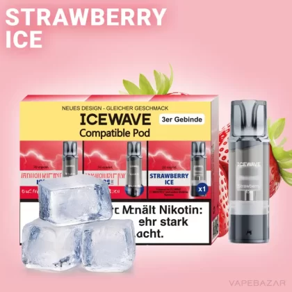 ICEWAVE Pod – Strawberry Ice – 3er Pack - ICEWAVE / Erdbeere / Ice / Glycerin / Propylenglykol / Aromastoffe / 20mg/ml