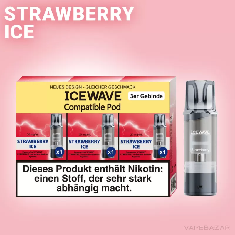 ICEWAVE Pod – Strawberry Ice – 3er Pack - ICEWAVE / Erdbeere / Ice / Glycerin / Propylenglykol / Aromastoffe / 20mg/ml - Image 2