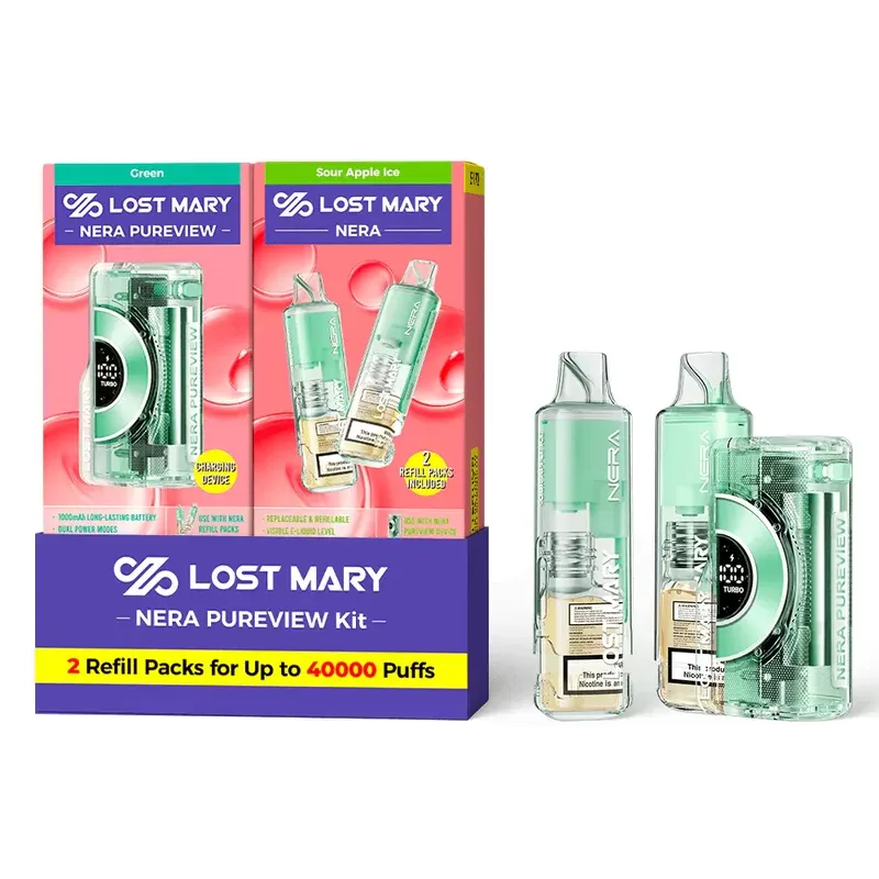 Green – Sour Apple Ice – Lost Mary – NERA Pureview 40K Kit (1 Device + 2 Refills)