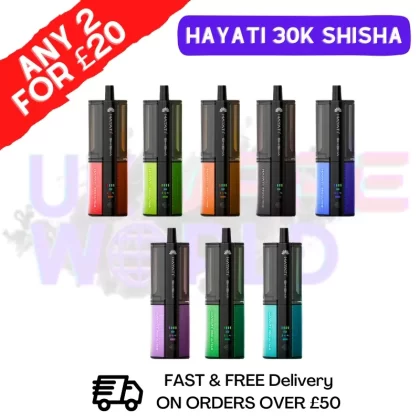 Hayati 30K Shisha Pro Ultra Plus 30000 Puff Pod Kit - Flavour#Apple Mint Grape - PEACH Grape Mint>Blue Mist Pink - Love 66>Blue Slush Raspberry - Vim Frozen Blueberry>Bru ICE Lemon Mint - Br