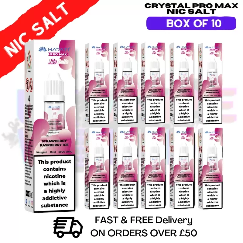 Strawberry Raspberry Ice Hayati Crystal Bar Pro Max Box Of 10 Nic Salts