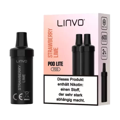 Linvo Pod Lite Cartridge – Strawberry Lime Prefilled Liquid – 2er Pack - Linvo Pod Lite / Limette / Propylenglykol / pflanzliches Glycerin / Aromastoffe / Nikotin / ca. 600 / 20mg/ml