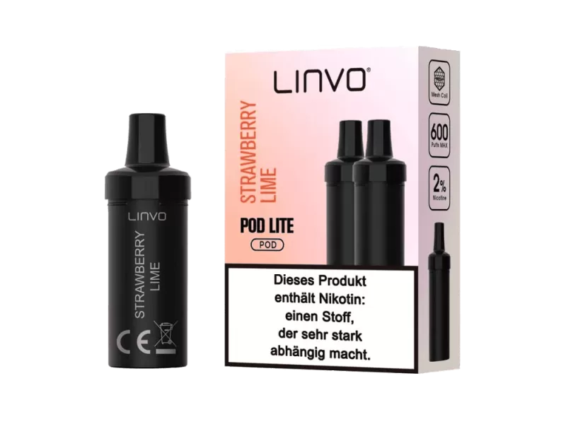 Linvo Pod Lite Cartridge – Strawberry Lime Prefilled Liquid – 2er Pack - Linvo Pod Lite / Limette / Propylenglykol / pflanzliches Glycerin / Aromastoffe / Nikotin / ca. 600 / 20mg/ml