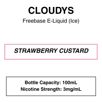 Strawberry Custard – Cloudys Premium E- Liquid Freebase – 100mL - Vapeys Co Nz