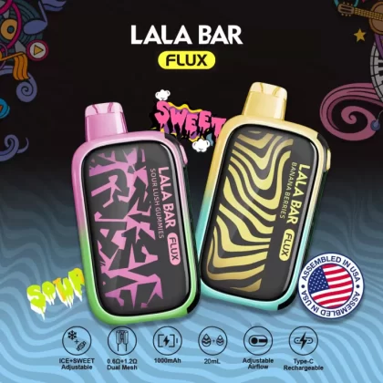 Assembled in USA | LALA BAR FLUX 40K Puff Disposable Device - 40,000 Puffs - Strawberry Kiwi (Ice+Sweet)
