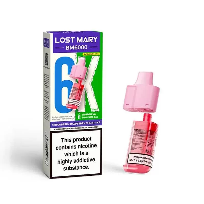 Lost Mary BM6000 Strawberry Raspberry Cherry Ice Prefilled Vape Pods – 20mg