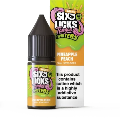 SIX LICKS TONGUE TWISTERS PINEAPPLE PEACH 10ML NIC SALT E-LIQUID