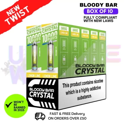 Lemon Lime Bloody Bar Crystal 10K Puff Box Of 10