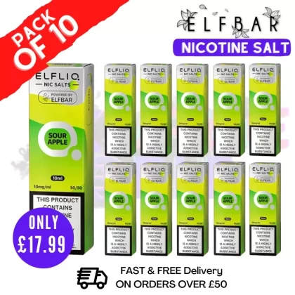 Sour Apple ElfLiq Nic Salt BOX OF 10 – ONLY £17.99
