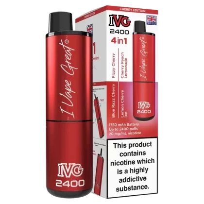 IVG 2400 Cherry Edition Disposable Vape Bar – 2400 Puffs 4 in 1 – 3 for £25!