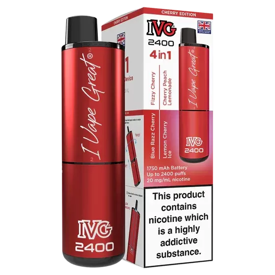 IVG 2400 Cherry Edition Disposable Vape Bar – 2400 Puffs 4 in 1 – 3 for £25!
