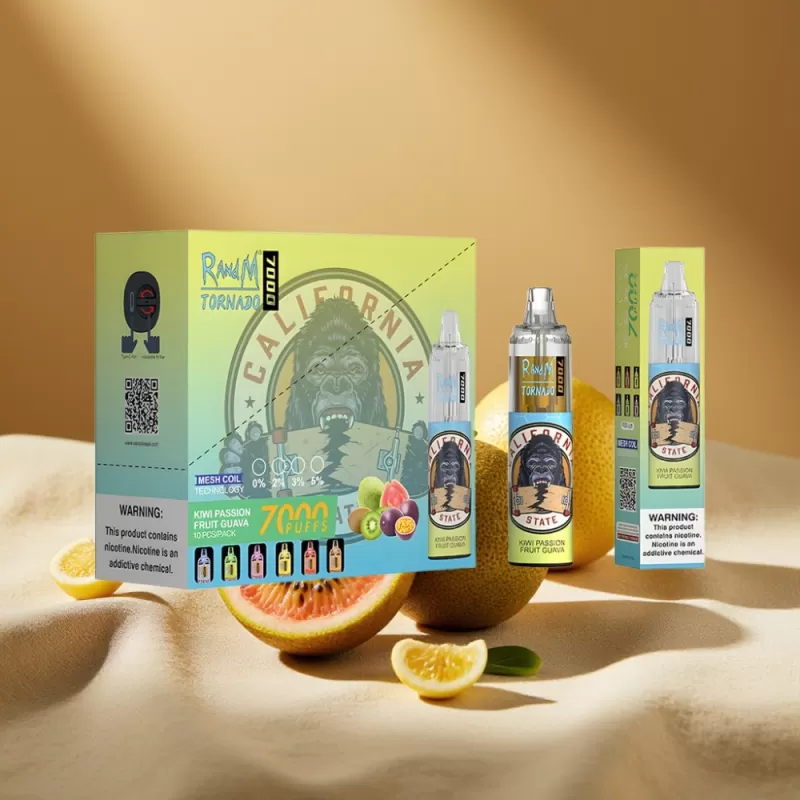 Fumot Tornado 7000 Disposable Vape – 14ML E-liquid, Mesh Coil, Type-C, Air-Adjustable, Kiwi Passion Fruit Guava - Image 2