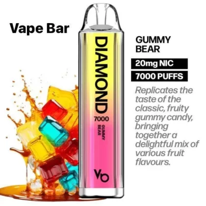 VAPE BAR DIAMOND DISPOSABLE DEVICE (7000 PUFFS) - Flavor#Caramel tobacco>Banana Split>Sour Apple>Glacier Mint>Mixed Berry menthol>Copper Cola>Strawberry Energy>Strawberry watermelon gum>Wate