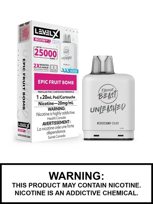 Epic Fruit Bomb Iced Flavour Beast Unleashed Level X Boost G2 Pods