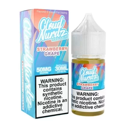 Cloud Nurdz Salts Iced Grape Strawberry Synthetic Nicotine 30ml E-Juice