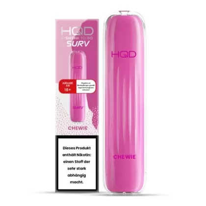 HQD Vape Surv – Chewie - HQD Vape / Kaugummi / Propylenglykol / pflanzliches Glycerin / Aromastoffe / Nikotin-Benzoat / 18mg/ml / 500 mAh / ca. 600
