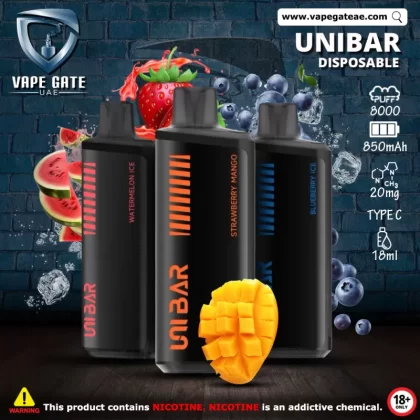 Unibar Rechargeable Disposable Vape (8000 Puffs) - Peach Mango Watermelon / 20 mg