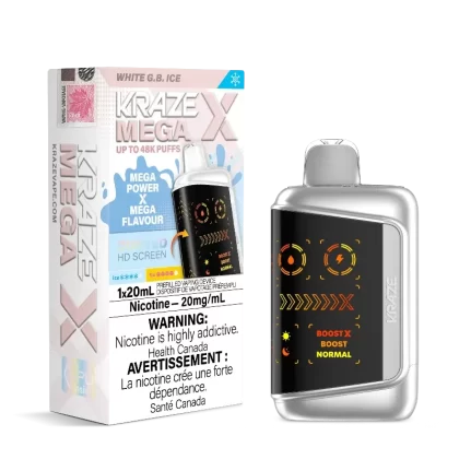 Kraze Mega X 48K – White G.B Ice Disposable Vape - Strength#20MG>20MG (ONT-TAX)