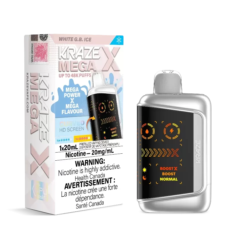 Kraze Mega X 48K – White G.B Ice Disposable Vape - Strength#20MG>20MG (ONT-TAX)