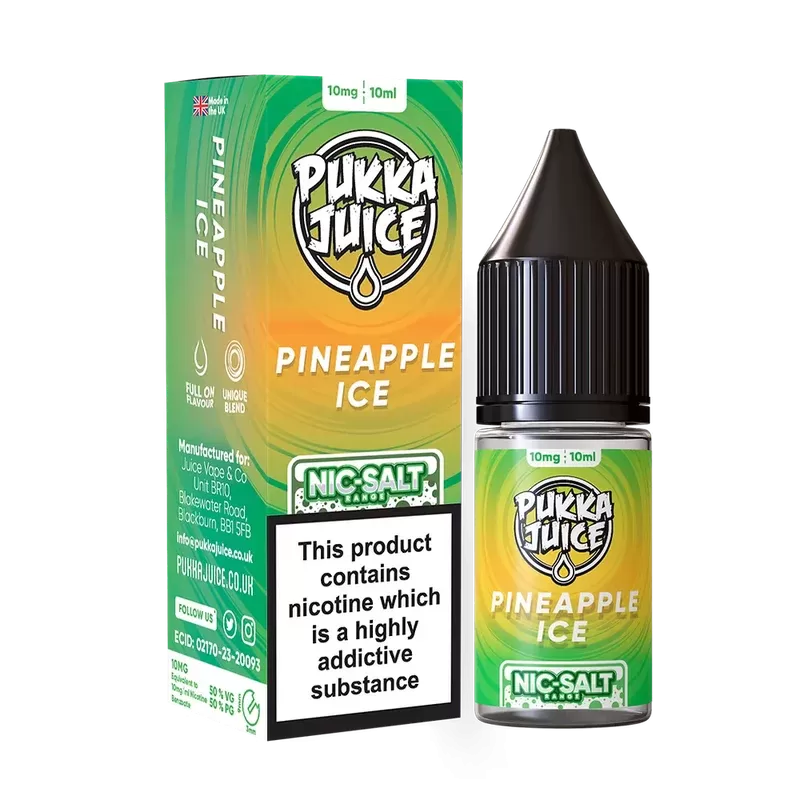Pukka Juice Nic Salt E-Liquid Pineapple Ice - Nicotine Strength#10mg>20mg (25AD39)