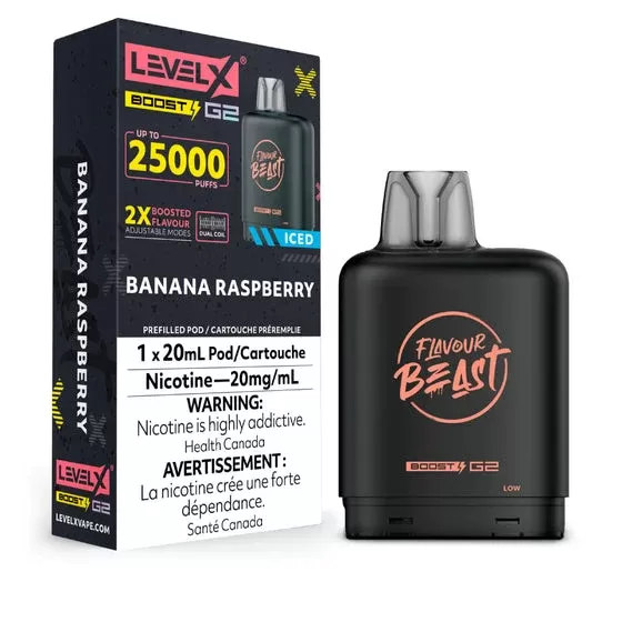 Flavour Beast Level X Vape Pod – 25K – Banana Raspberry Ice