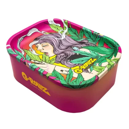 G-Rollz Medium Storage Box Tin with Tray Lid – 7 Unique Designs - Pink