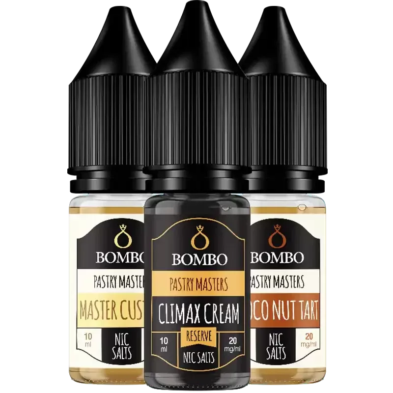 Bombo Pastry Masters 10ml Nic Salts - Flavour#Master Custard>Climax Cream Reserve>Choco Nut Tart~Nicotine Strength#10mg>20mg