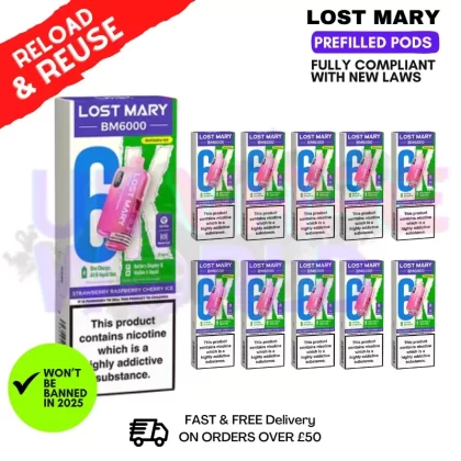 Strawberry Raspberry Cherry ICE Lost Mary BM6000 Replacement Pods BOX OF 10