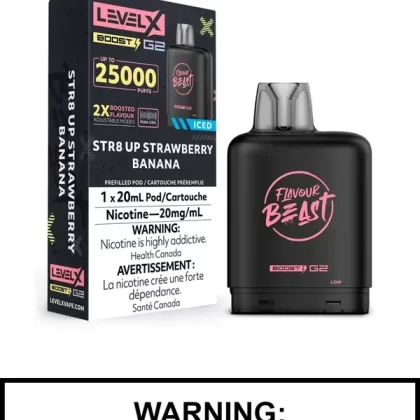 Str8 Up Strawberry Banana Iced Flavour Beast Level X Boost G2 Pods