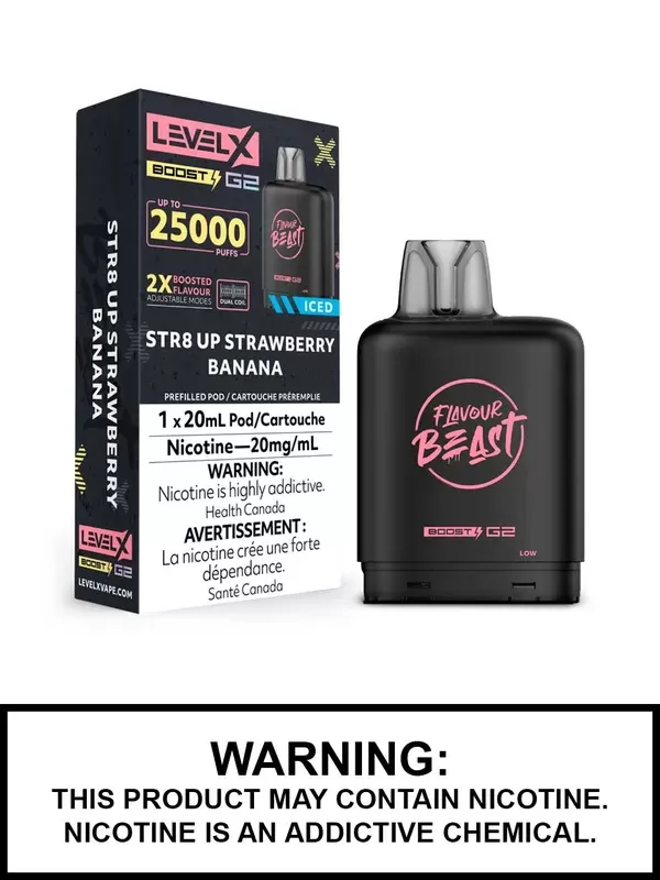 Str8 Up Strawberry Banana Iced Flavour Beast Level X Boost G2 Pods