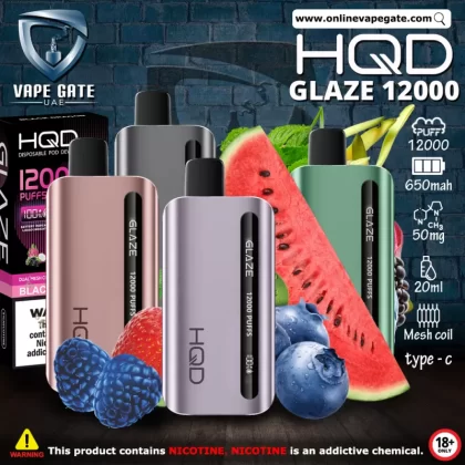 HQD GLAZED RECHARGEABLE DISPOSABLE VAPES (12,000PUFFS) - Black Ice