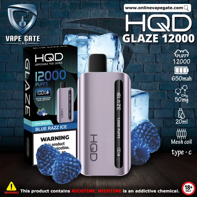 HQD GLAZED RECHARGEABLE DISPOSABLE VAPES (12,000PUFFS) - Black Ice - Image 3