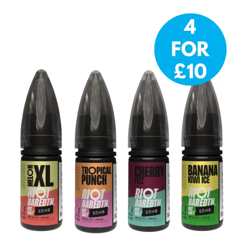 20mg Riot E-liquid BAR EDTN 10ml Nic Salts (50VG/50PG) - Apple & Blackurrant, Banana Kiwi Ice; Vape Product