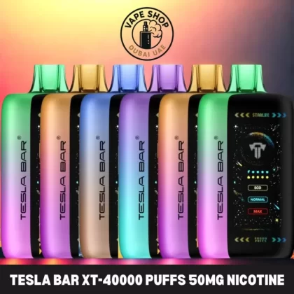 TESLA BAR XT 40000 Puffs 50MG Nicotine In Dubai - Vape Product, BOX OF 5 PCS; Black Cherry, BLUE RAZZ (C2C5A3)