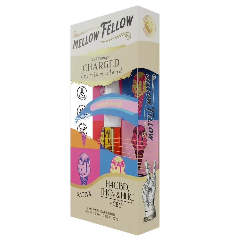 Mellow Fellow Charged Blend (Candyland) – THCv, HHC, H4CBD, CBG – 2ml Vape Cartridge