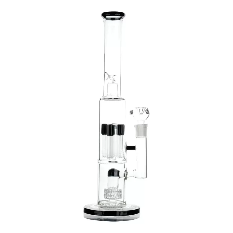 Quad Octo Perc Bong – 17in - Color#White>Black>Teal (002446)