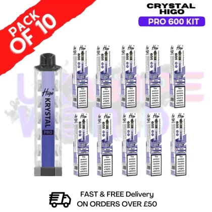 Blue Raspberry Cherry HIGO Crystal Pro 600 Puff Kits Box Of 10